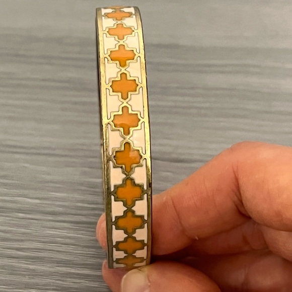 Lucky Brand Gold and Enamel Bangle Bracelet, Orange and White, Boho - Picture 3 of 6